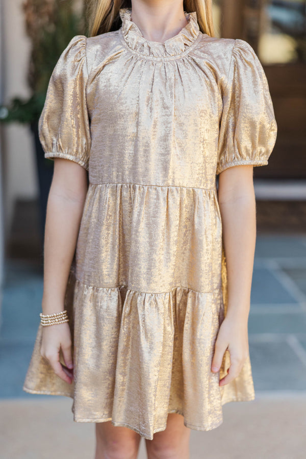 Girls: The Addison Gold Shimmer Dress