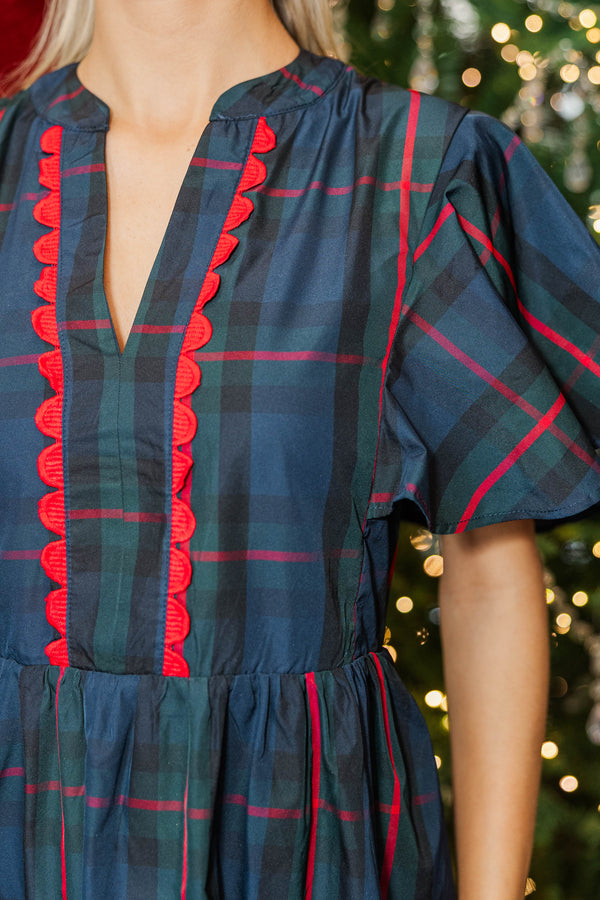 Showing You My Best Navy Plaid Midi Dress