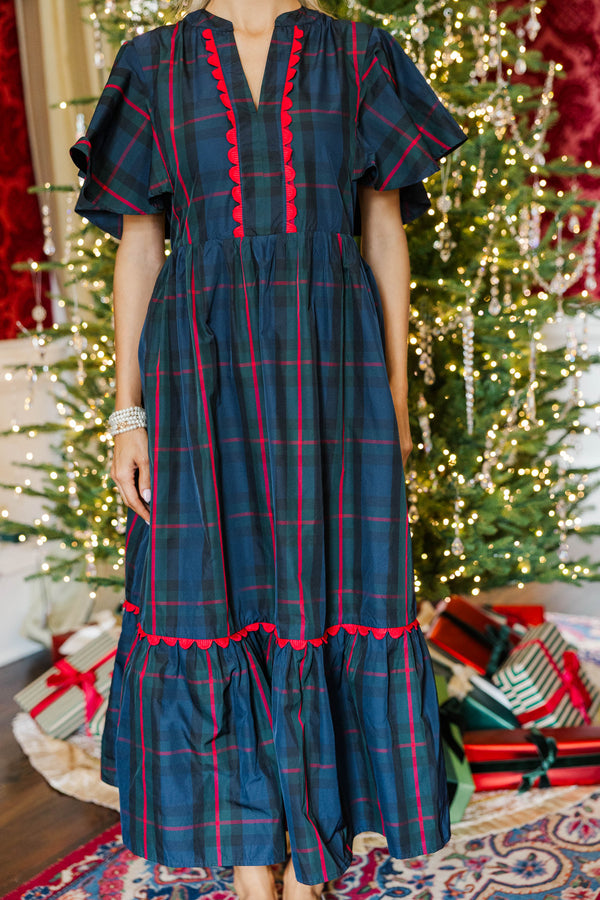 Showing You My Best Navy Plaid Midi Dress