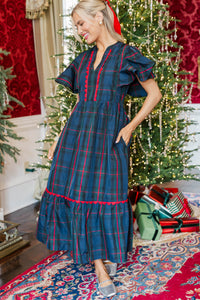 Showing You My Best Navy Plaid Midi Dress