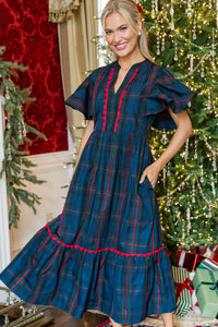 Showing You My Best Navy Plaid Midi Dress