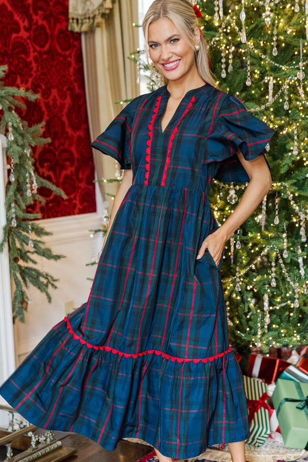 Showing You My Best Navy Plaid Midi Dress