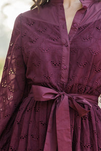 Sweet Harmony Burgundy Eyelet Dress