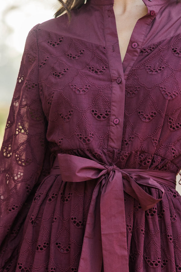 Sweet Harmony Burgundy Eyelet Dress