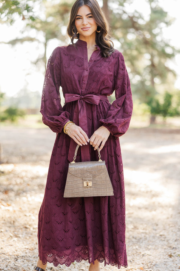 Sweet Harmony Burgundy Eyelet Dress