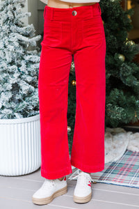Big Dreams Red Corduroy Wide Leg Jeans