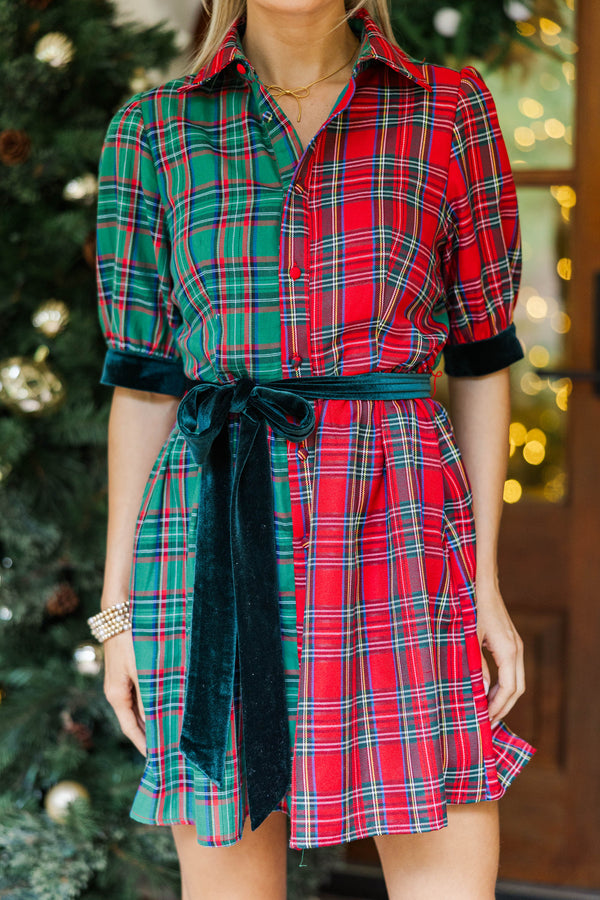 Wonderful Times Red Two Tone Plaid Dress