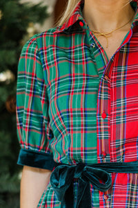 Wonderful Times Red Two Tone Plaid Dress