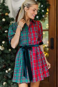 Wonderful Times Red Two Tone Plaid Dress