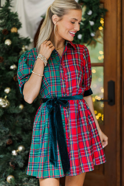 christmas plaid shirt dress Plaid Dresses for Women Christmas Tartan Button Down Flannel Shirt Dress  3/4 Sleeve Ruffle Mini Dress at Amazon Women's Clothing store
