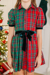 Girls: Feeling Festive Red Two Toned Plaid Dress