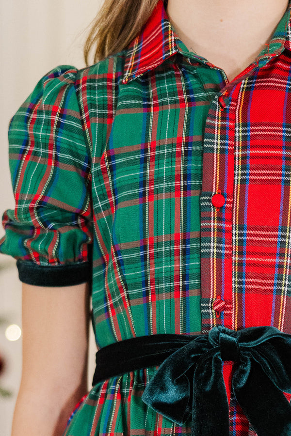 Girls: Feeling Festive Red Two Toned Plaid Dress
