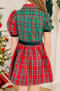 Girls: Feeling Festive Red Two Toned Plaid Dress