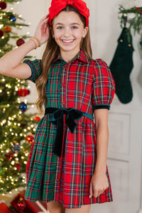 Girls: Feeling Festive Red Two Toned Plaid Dress