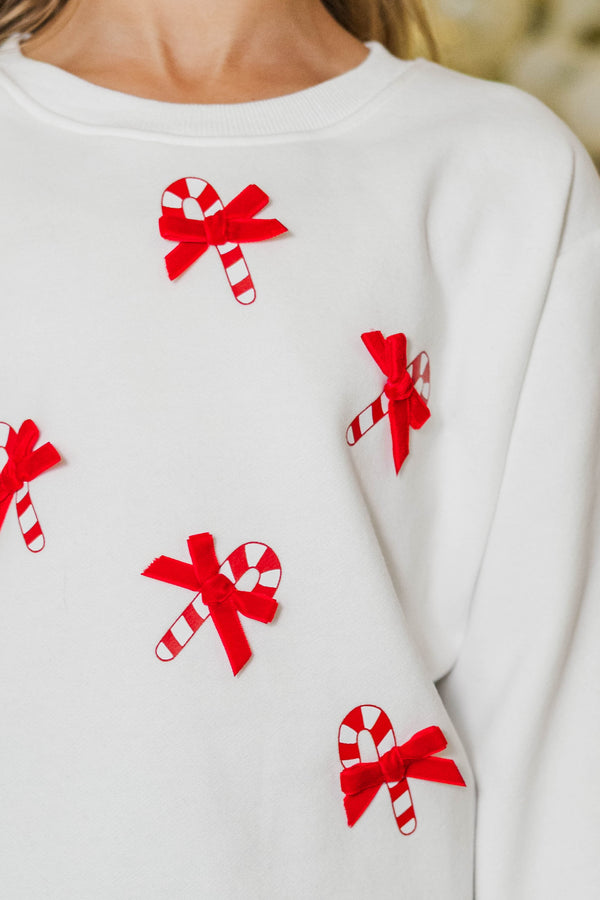 Girls: Candy Cane Lane White Sweatshirt