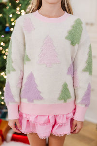 Girls: Very Merry Cream Christmas Tree Sweater