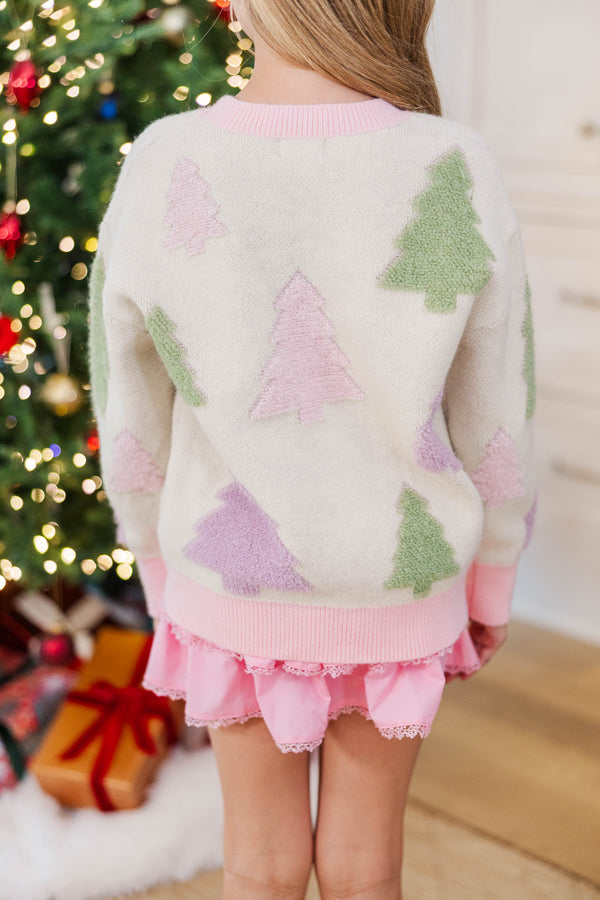 Girls: Very Merry Cream Christmas Tree Sweater