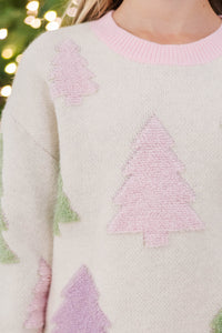 Girls: Very Merry Cream Christmas Tree Sweater