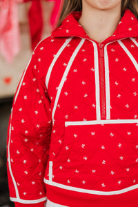 Girls: Always Direct Red Bow Print Quilted Pullover