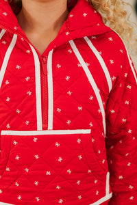 Girls: Always Direct Red Bow Print Quilted Pullover