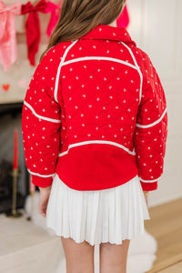 Girls: Always Direct Red Bow Print Quilted Pullover