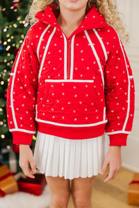 Girls: Always Direct Red Bow Print Quilted Pullover