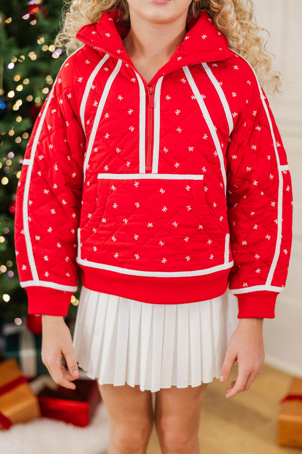 Girls: Always Direct Red Bow Print Quilted Pullover