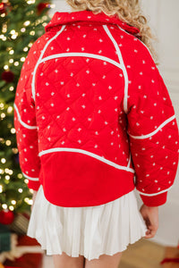 Girls: Always Direct Red Bow Print Quilted Pullover
