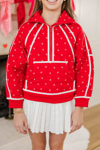 Girls: Always Direct Red Bow Print Quilted Pullover