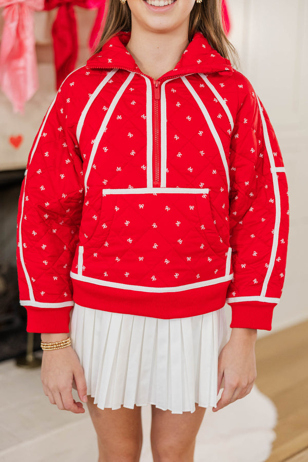 Girls: Always Direct Red Bow Print Quilted Pullover