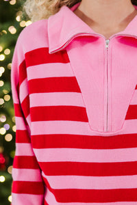 Girls: The Aria Red and Pink Striped Sweater