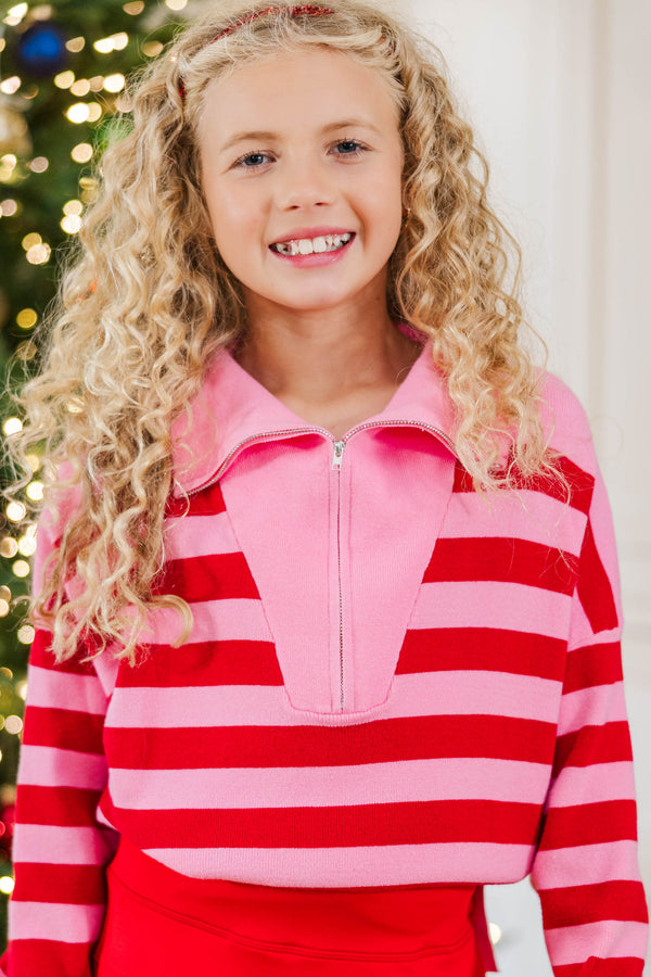 Girls: The Aria Red and Pink Striped Sweater