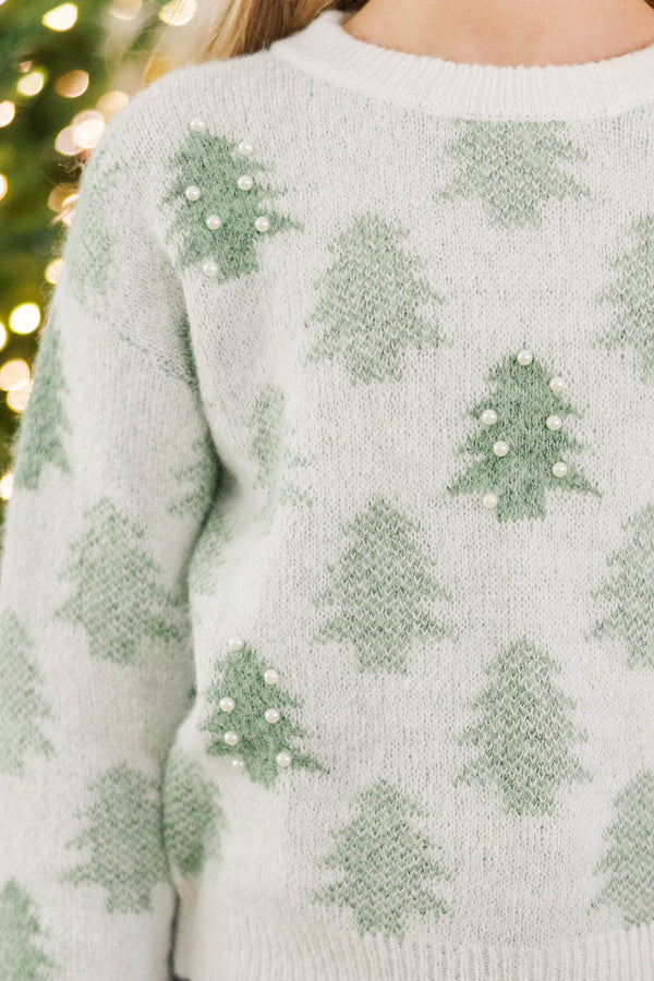 Girls: In The Spirit Cream Christmas Tree Sweater
