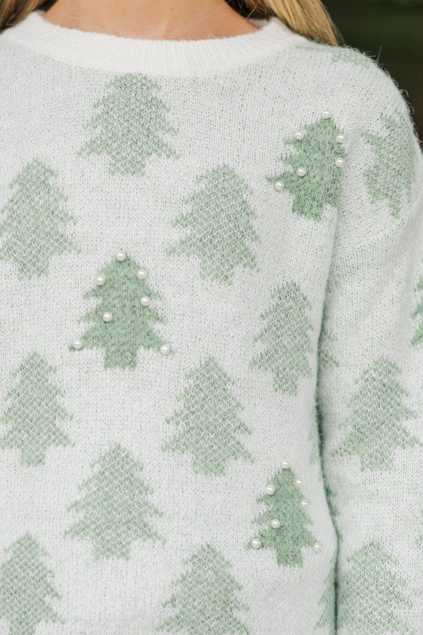 Girls: In The Spirit Cream Christmas Tree Sweater