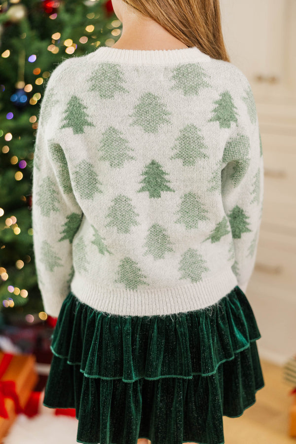 Girls: In The Spirit Cream Christmas Tree Sweater