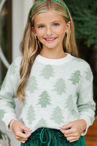 Girls: In The Spirit Cream Christmas Tree Sweater