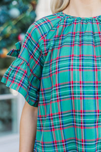 Dreaming Of The Day Emerald Plaid Babydoll Dress