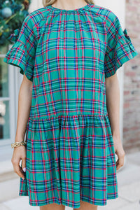 Dreaming Of The Day Emerald Plaid Babydoll Dress