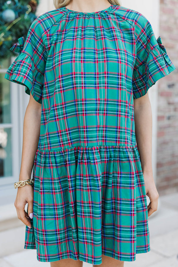 Dreaming Of The Day Emerald Plaid Babydoll Dress