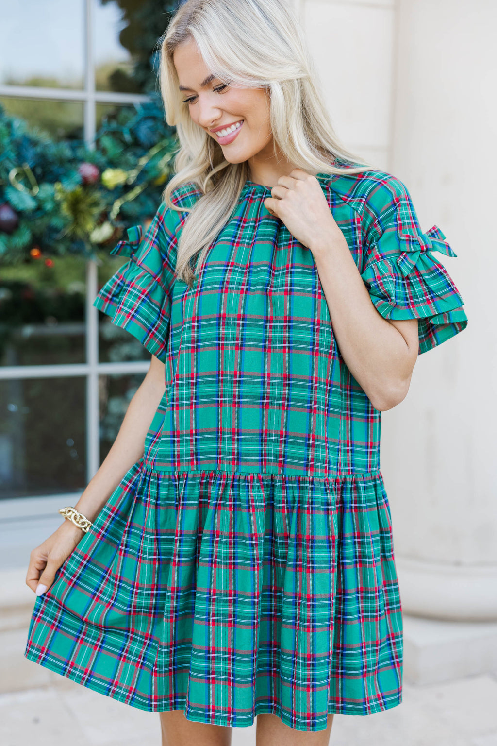 Dreaming Of The Day Emerald Plaid Babydoll Dress, X-Large - The Mint Julep Boutique