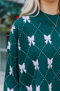 Perfectly You Emerald Bow Print Sweater