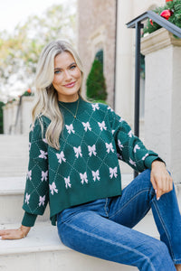 Perfectly You Emerald Bow Print Sweater