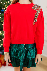 Girls: Seasons Greetings Red Sequin Sweater