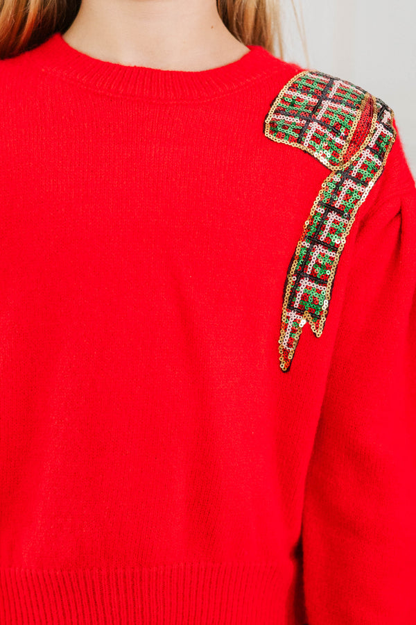 Girls: Seasons Greetings Red Sequin Sweater