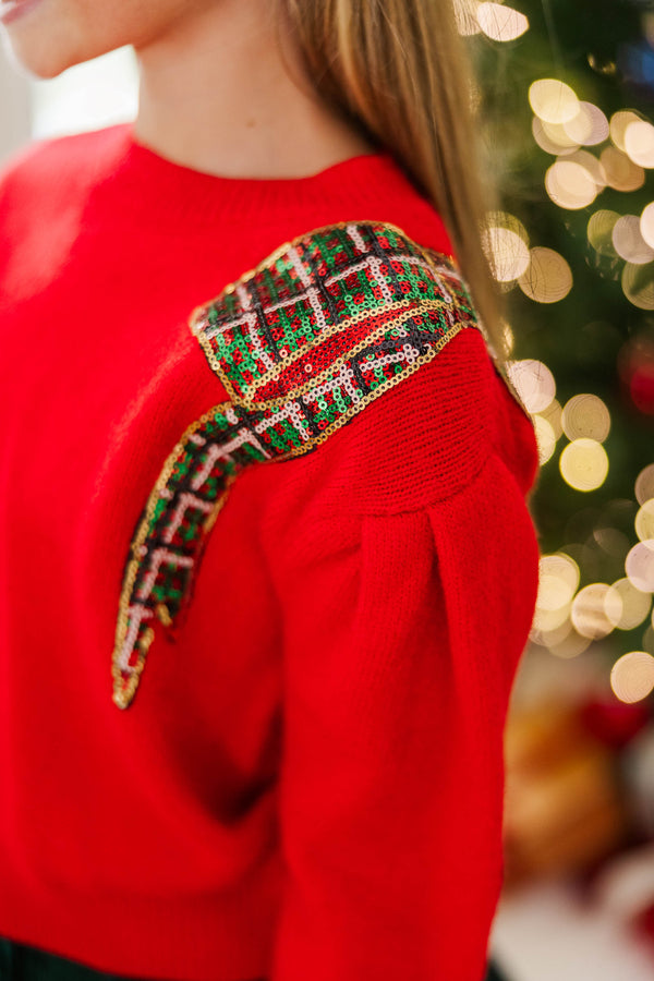 Girls: Seasons Greetings Red Sequin Sweater