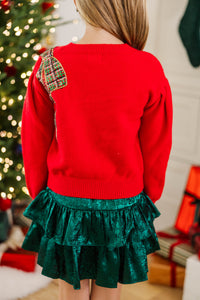 Girls: Seasons Greetings Red Sequin Sweater