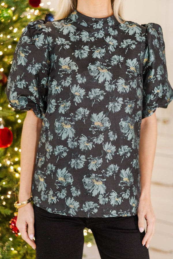 Time Goes By Black Floral Brocade Blouse