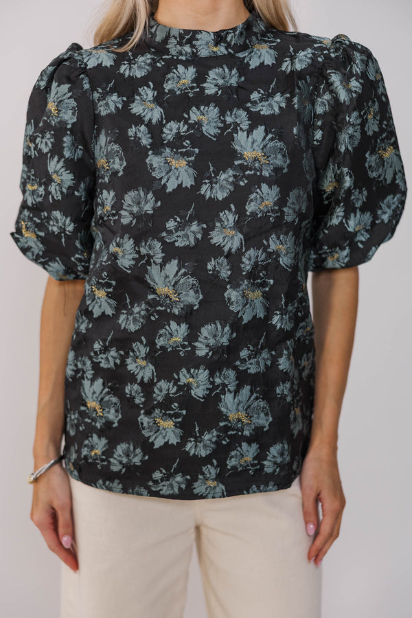 Time Goes By Black Floral Brocade Blouse