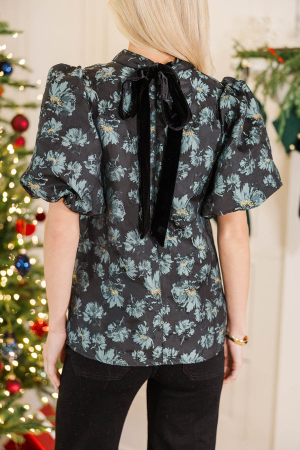 Time Goes By Black Floral Brocade Blouse