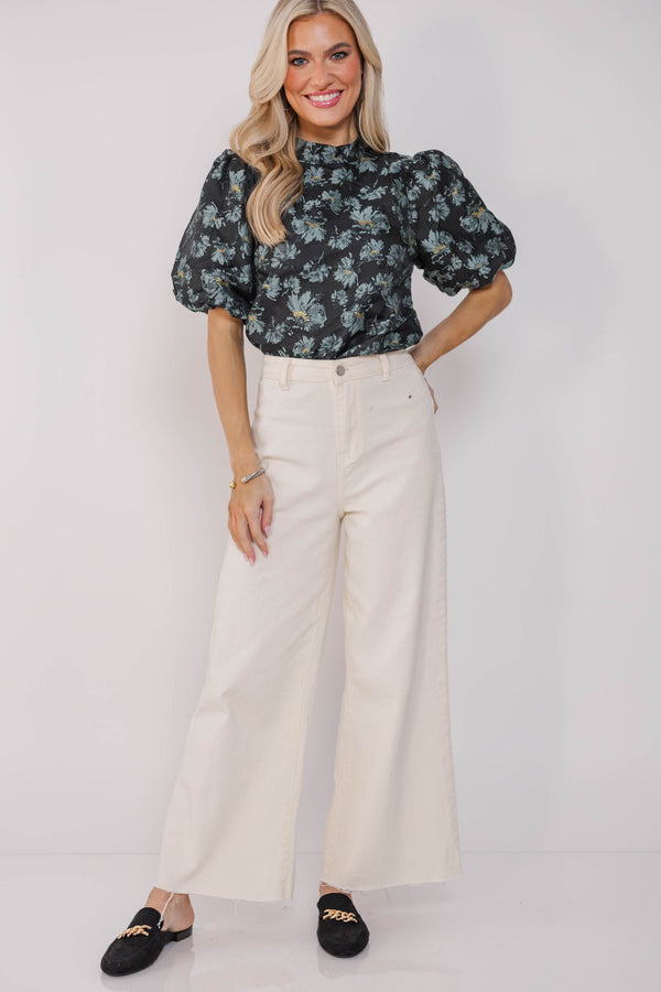 Time Goes By Black Floral Brocade Blouse